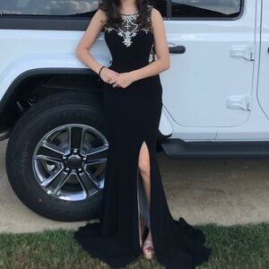 Betsy & Adam Black Evening Gown with Crystal Embellishment